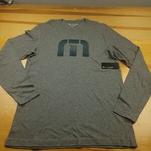 Travis Mathew More The Merrier Long Sleeve T Shirt Heather Quiet Shade Mens M